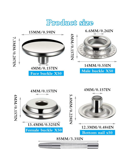 Kit de 200 Botones a Presión Acero Inoxidable Senylanhxy