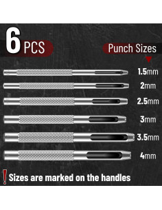 Juego de Punch de Agujeros de Cuero UNCO 6 Piezas Acero 1.5-4mm 2