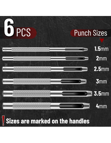 Juego de Punch de Agujeros de Cuero UNCO 6 Piezas Acero 1.5-4mm