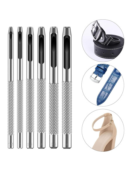 Juego de Punch de Agujeros de Cuero UNCO 6 Piezas Acero 1.5-4mm