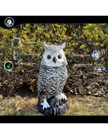 Búho de Nieve Solar Ugold 37.5 cm con Ojos Brillantes