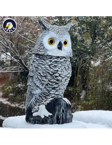 Búho de Nieve Solar Ugold 37.5 cm con Ojos Brillantes