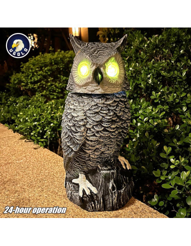 Búho de Nieve Solar Ugold 37.5 cm con Ojos Brillantes