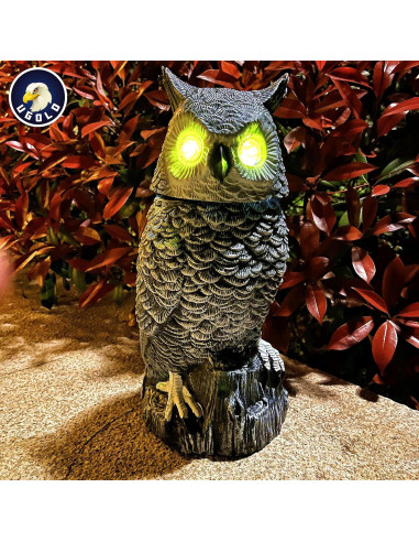 Búho de Nieve Solar Ugold 37.5 cm con Ojos Brillantes