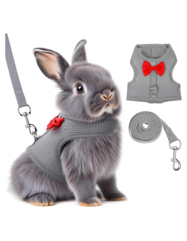 Arnés y Correa para Conejos Prasacco Malla Suave Gris M