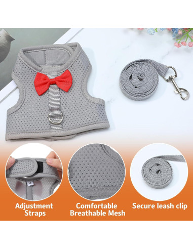 Arnés y Correa para Conejos Prasacco Malla Suave Gris M