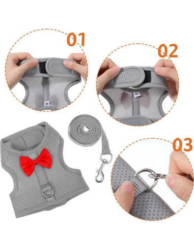 Arnés y Correa para Conejos Prasacco Malla Suave Gris M