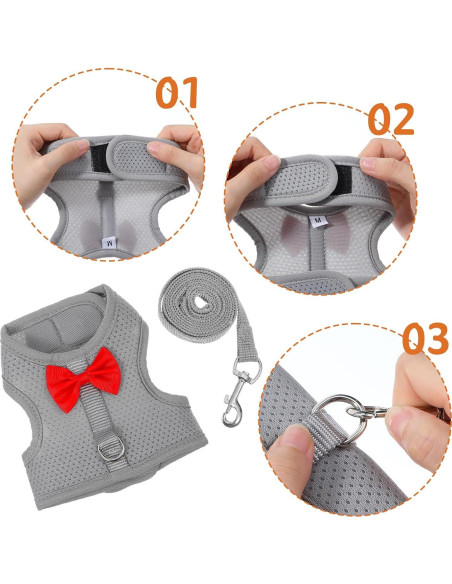 Arnés y Correa para Conejos Prasacco Malla Suave Gris M