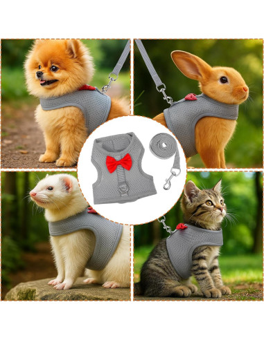 Arnés y Correa para Conejos Prasacco Malla Suave Gris M