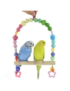 Columpio de Madera Grande GUANLANT para Aves con Cuentas 2