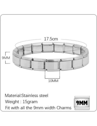 Pulsera de Encanto Italiana UNY JEWEL 9mm Acero Inoxidable