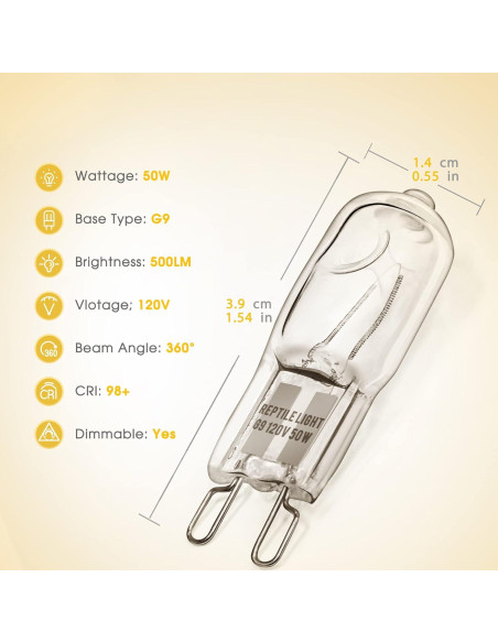 Bombillas de Calor Briignite G9 para Reptiles 50W Paquete de 2