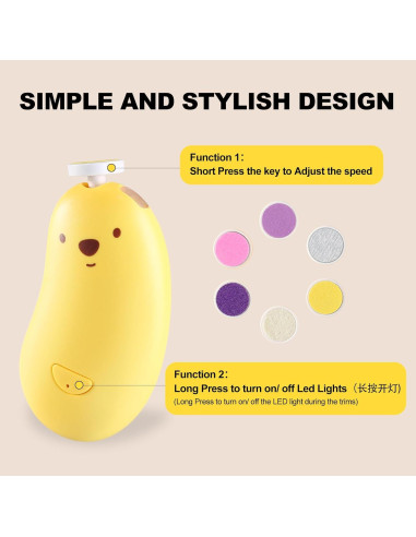 Lima de Uñas Eléctrica Sweebe Amarilla, Recargable, 6 Almohadillas