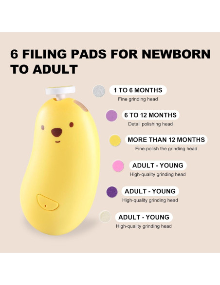 Lima de Uñas Eléctrica Sweebe Amarilla, Recargable, 6 Almohadillas