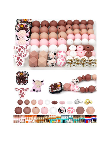 Kit de Cuentas de Silicona FIVEIZERO 112 Piezas Rosa Marrón
