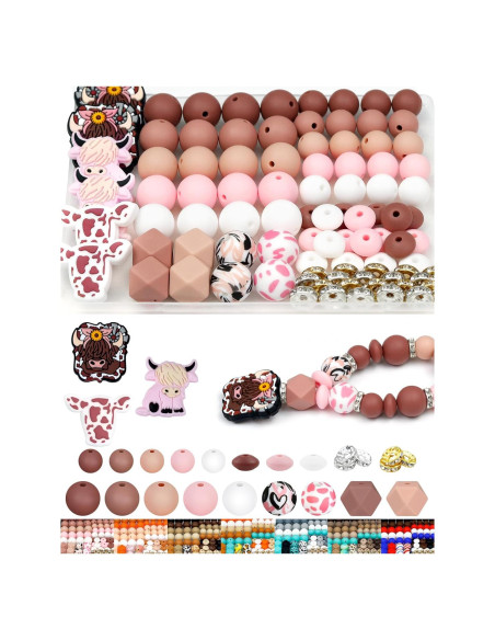 Kit de Cuentas de Silicona FIVEIZERO 112 Piezas Rosa Marrón
