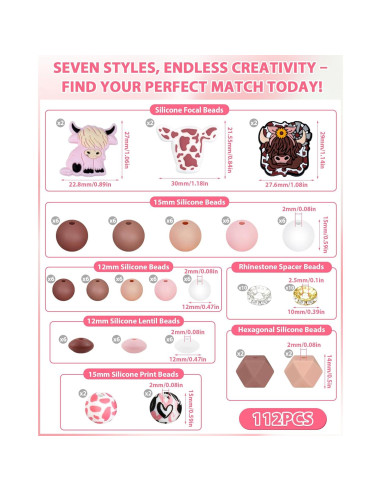 Kit de Cuentas de Silicona FIVEIZERO 112 Piezas Rosa Marrón