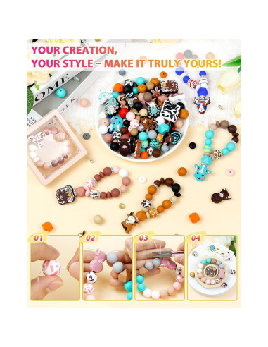 Kit de Cuentas de Silicona FIVEIZERO 112 Piezas Rosa Marrón