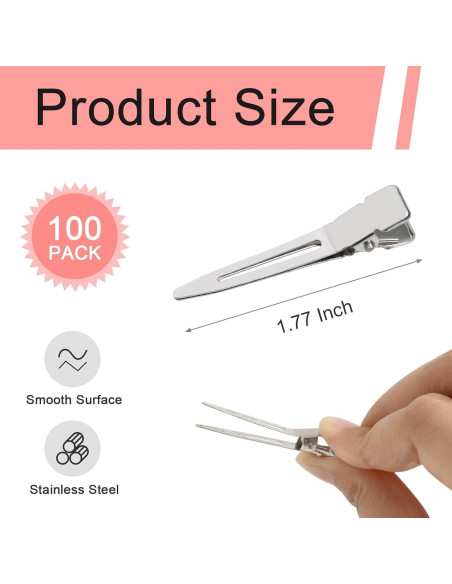 Paquete de 100 Clips de Pin Curl SBYURE 4.5 cm Metal Plateado
