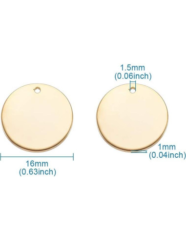 KISSITTY 50 Piezas Etiquetas de Metal Redondas 16mm Doradas