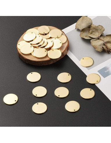 KISSITTY 50 Piezas Etiquetas de Metal Redondas 16mm Doradas