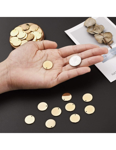 KISSITTY 50 Piezas Etiquetas de Metal Redondas 16mm Doradas