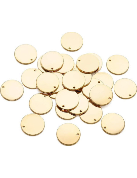 KISSITTY 50 Piezas Etiquetas de Metal Redondas 16mm Doradas