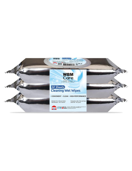 Toallitas de limpieza WBM, 50 hojas, sin fragancia, 3 paquetes