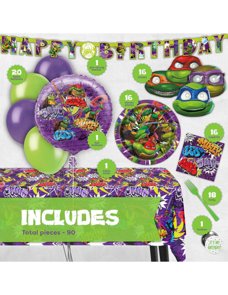 Suministros Fiesta Cumpleaños Tortugas Ninja Unique 16 Invitados