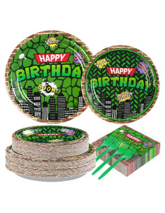 200 Piezas Vajilla Desechable Fiesta Tortuga Grencian Verde