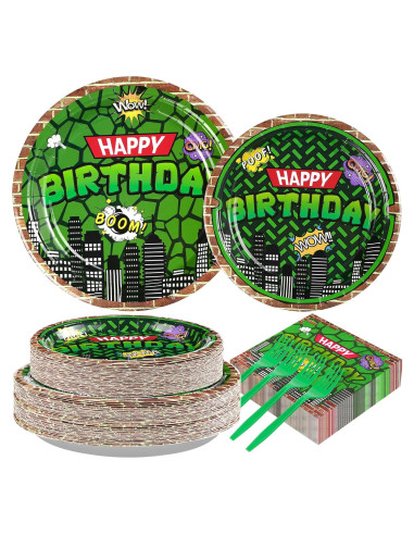 200 Piezas Vajilla Desechable Fiesta Tortuga Grencian Verde