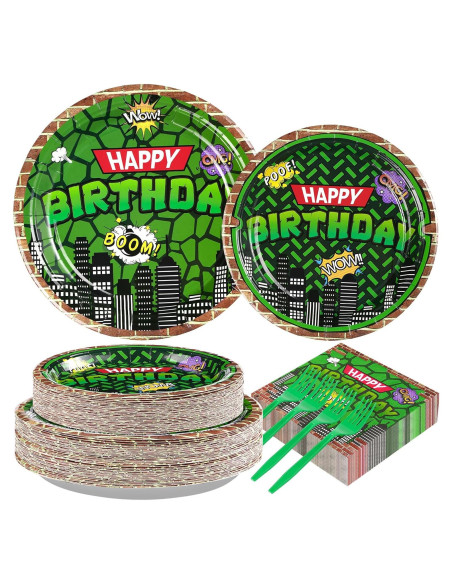 200 Piezas Vajilla Desechable Fiesta Tortuga Grencian Verde