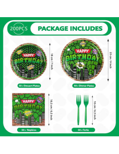 200 Piezas Vajilla Desechable Fiesta Tortuga Grencian Verde 2