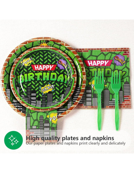 200 Piezas Vajilla Desechable Fiesta Tortuga Grencian Verde