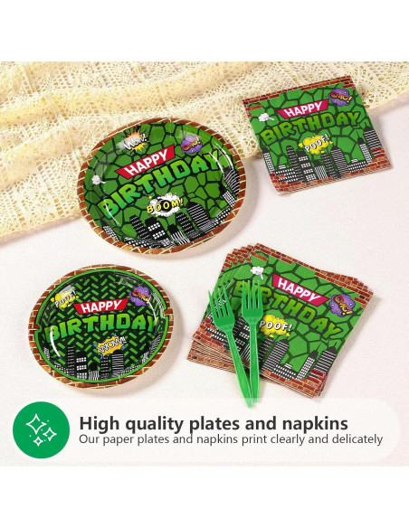 200 Piezas Vajilla Desechable Fiesta Tortuga Grencian Verde