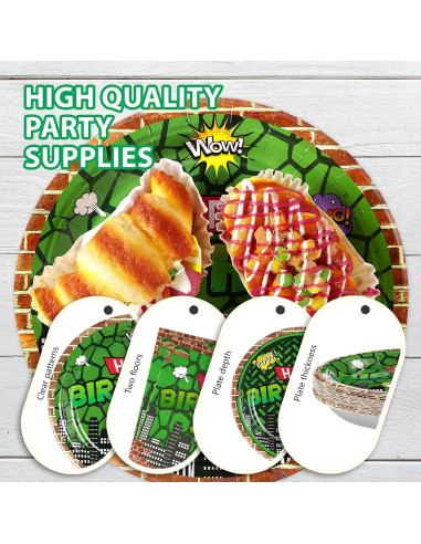 200 Piezas Vajilla Desechable Fiesta Tortuga Grencian Verde