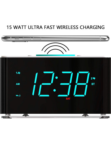 Reloj Despertador Emerson ER100401 con Cargador Inalámbrico 15W