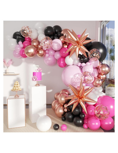 Kit de Arco de Globos Mebay 156 Pcs Rosa Fucsia Negro Blanco