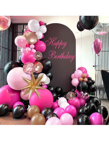 Kit de Arco de Globos Mebay 156 Pcs Rosa Fucsia Negro Blanco