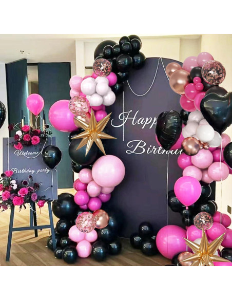 Kit de Arco de Globos Mebay 156 Pcs Rosa Fucsia Negro Blanco