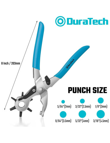 Perforadora Giratoria DURATECH 20 cm para Cuero 6 Tamaños