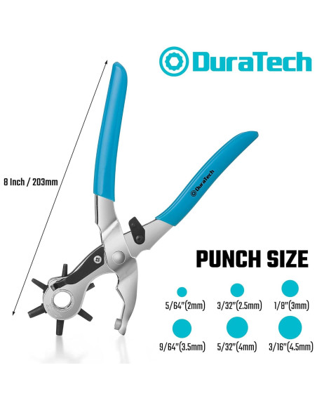 Perforadora Giratoria DURATECH 20 cm para Cuero 6 Tamaños