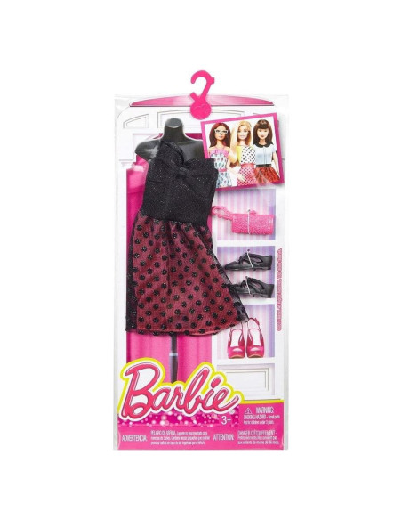 Vestido de lunares rosa y negro Barbie con zapatos y bolso