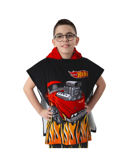 Poncho de Toalla Hot Wheels con Capucha para Niños - Negro