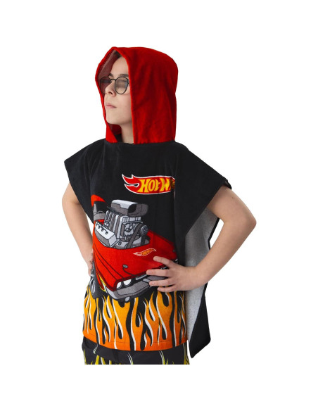 Poncho de Toalla Hot Wheels con Capucha para Niños - Negro