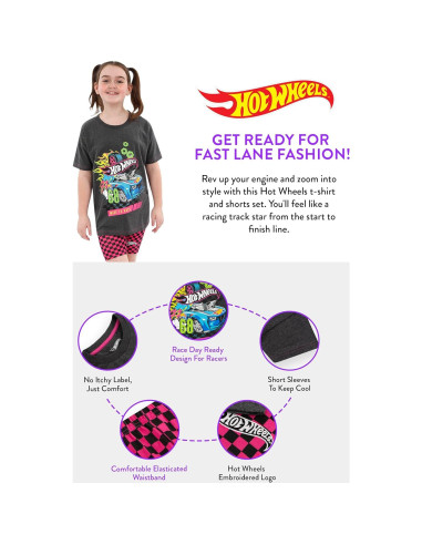 Conjunto camiseta y pantalones cortos Hot Wheels para niñas 8 años