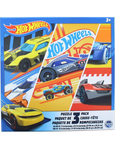 Rompecabezas para Niños Hot Wheels 3 Pack 24/48/100 Piezas