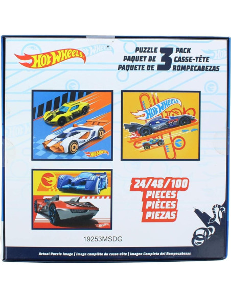 Rompecabezas para Niños Hot Wheels 3 Pack 24/48/100 Piezas