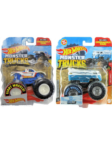 Juego de 8 Vehículos Aplastables Hot Wheels Monster Trucks 1:64
