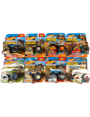 Juego de 8 Vehículos Aplastables Hot Wheels Monster Trucks 1:64